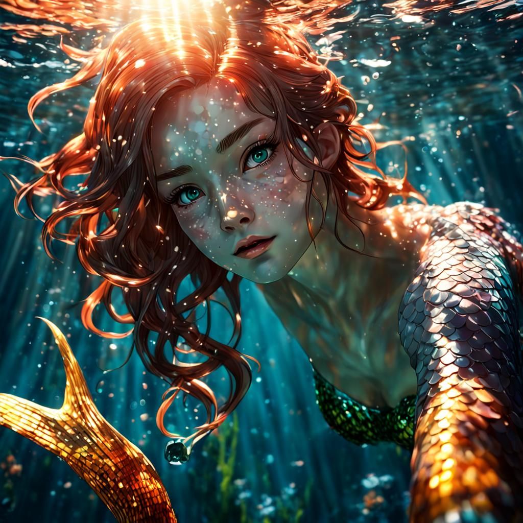 Mermaid Macro Photography in Anime Art Style