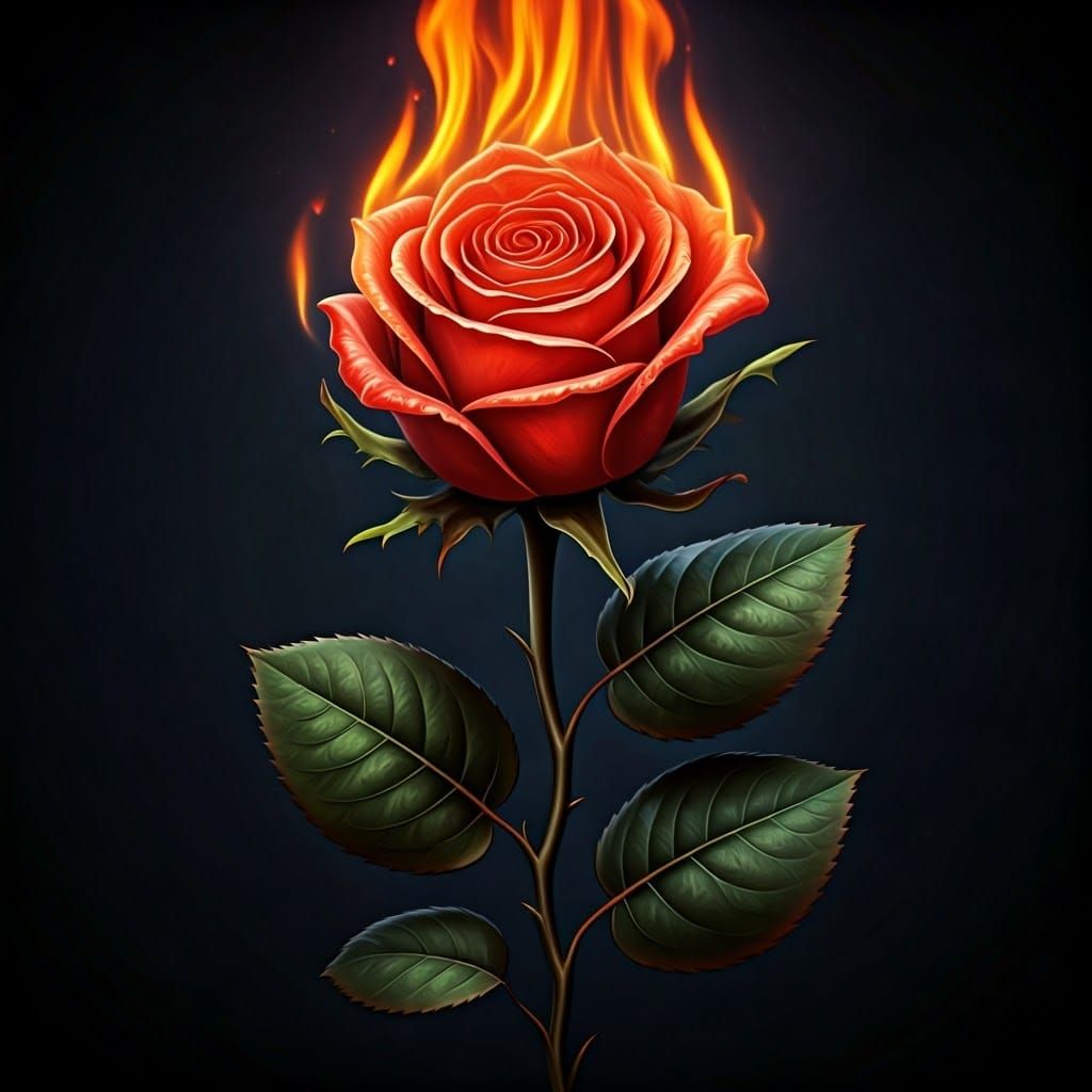 Burning Rose in Surrealist Flair