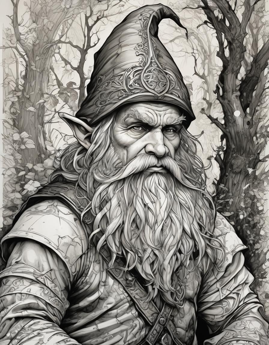 Enchanting Germanic Gnome in Ink Comic Style