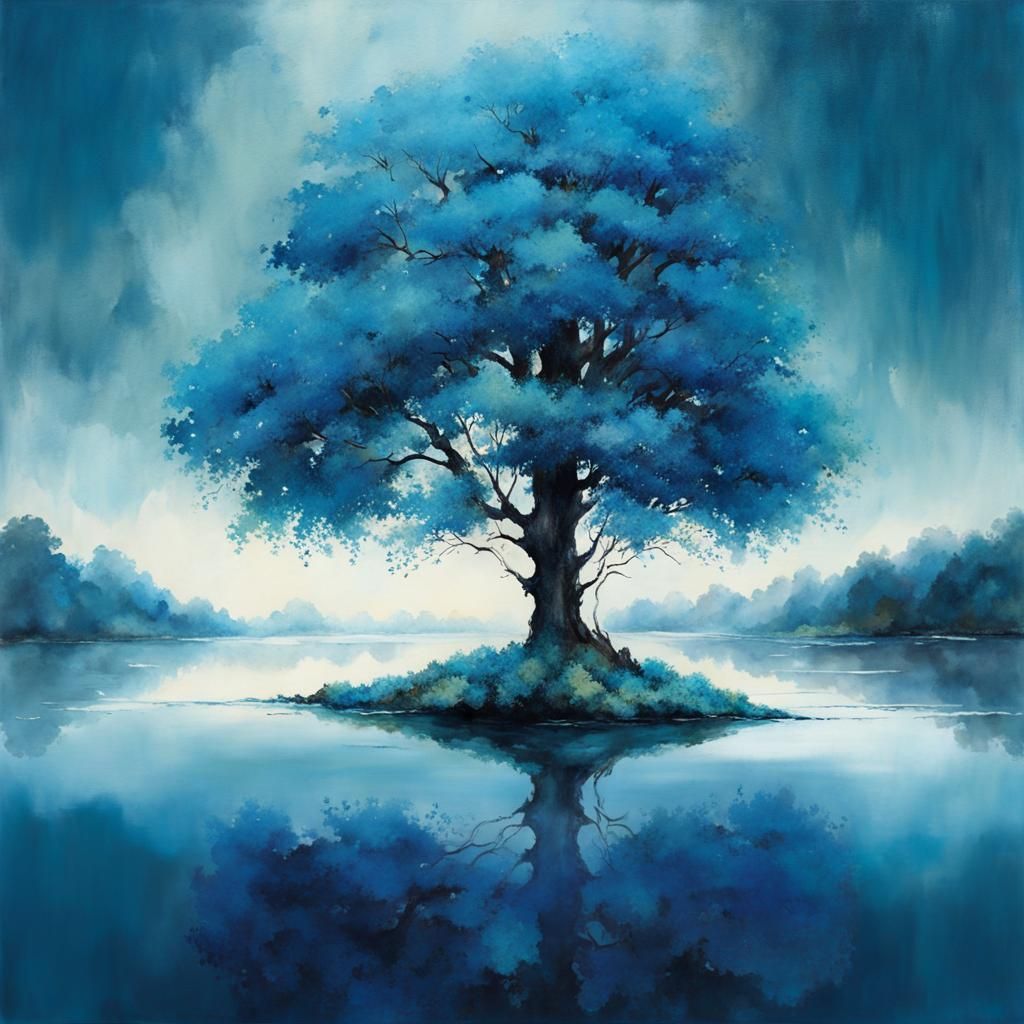 Detailed Water Reflections in Art Brut Style