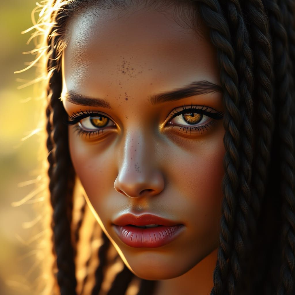 Enchanting Portrait of a Young Woman with Tribal Tattoos and...