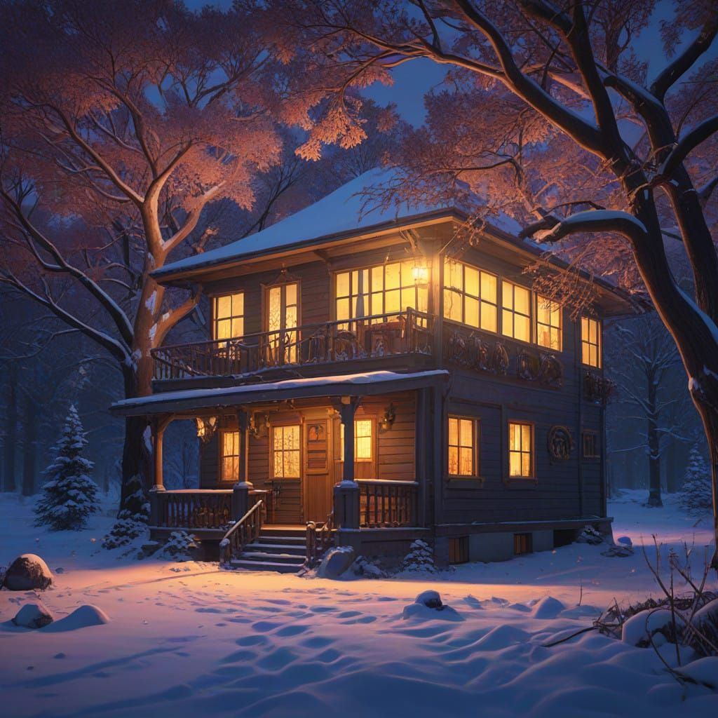 Majestic Winter Wonderland Scene, in Simulated Matte Paintin...