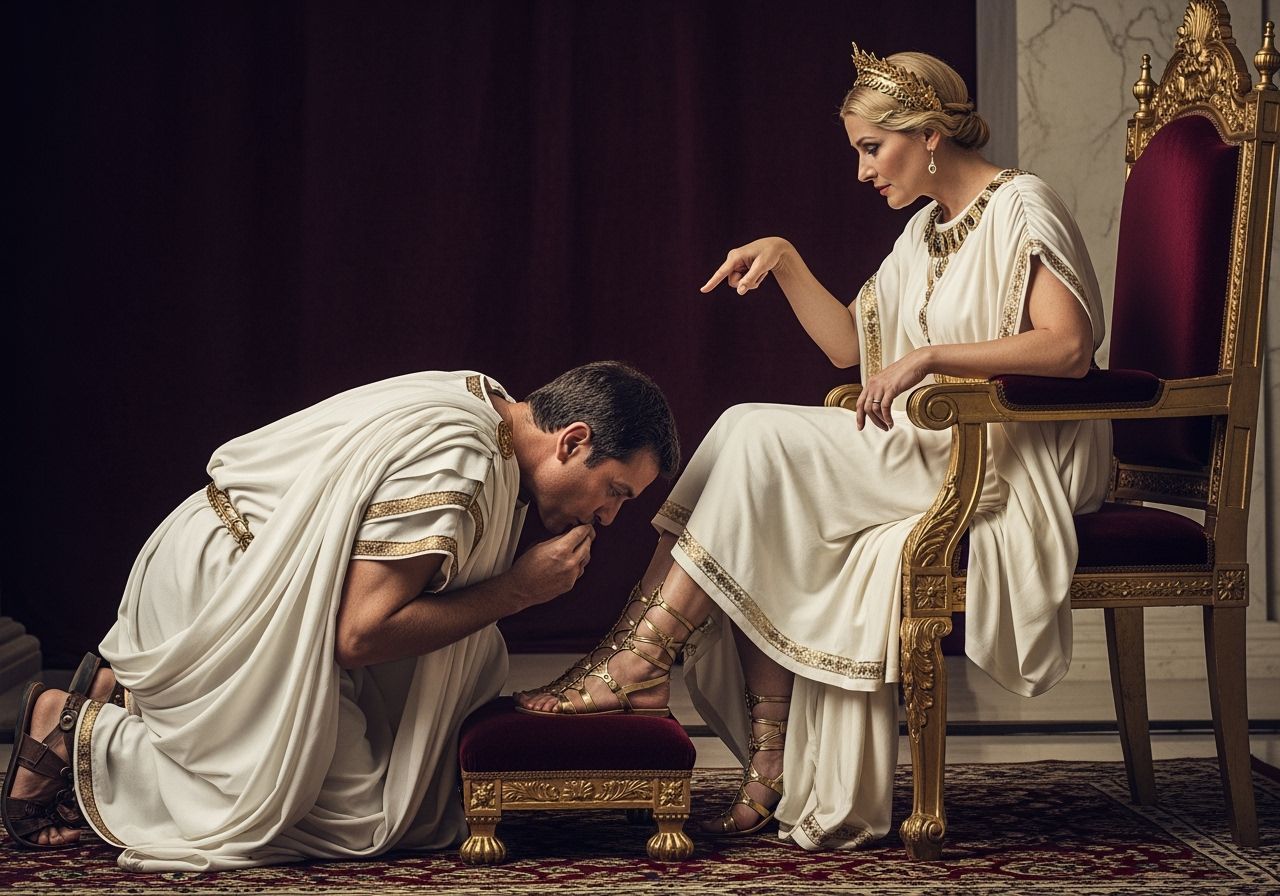 Empress Disdains Kneeling Senator in Roman Court