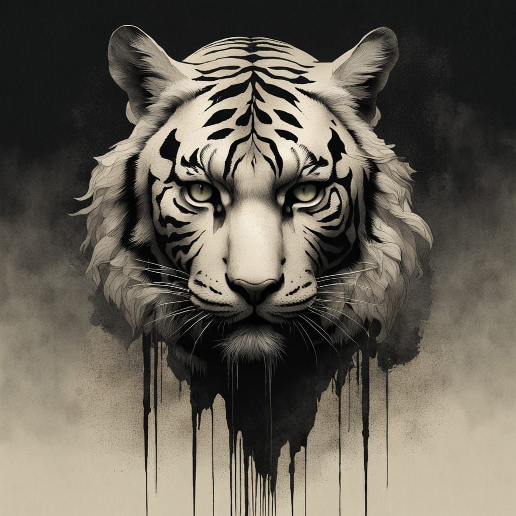 tiger profile + halftone pattern + editorial illustration of...