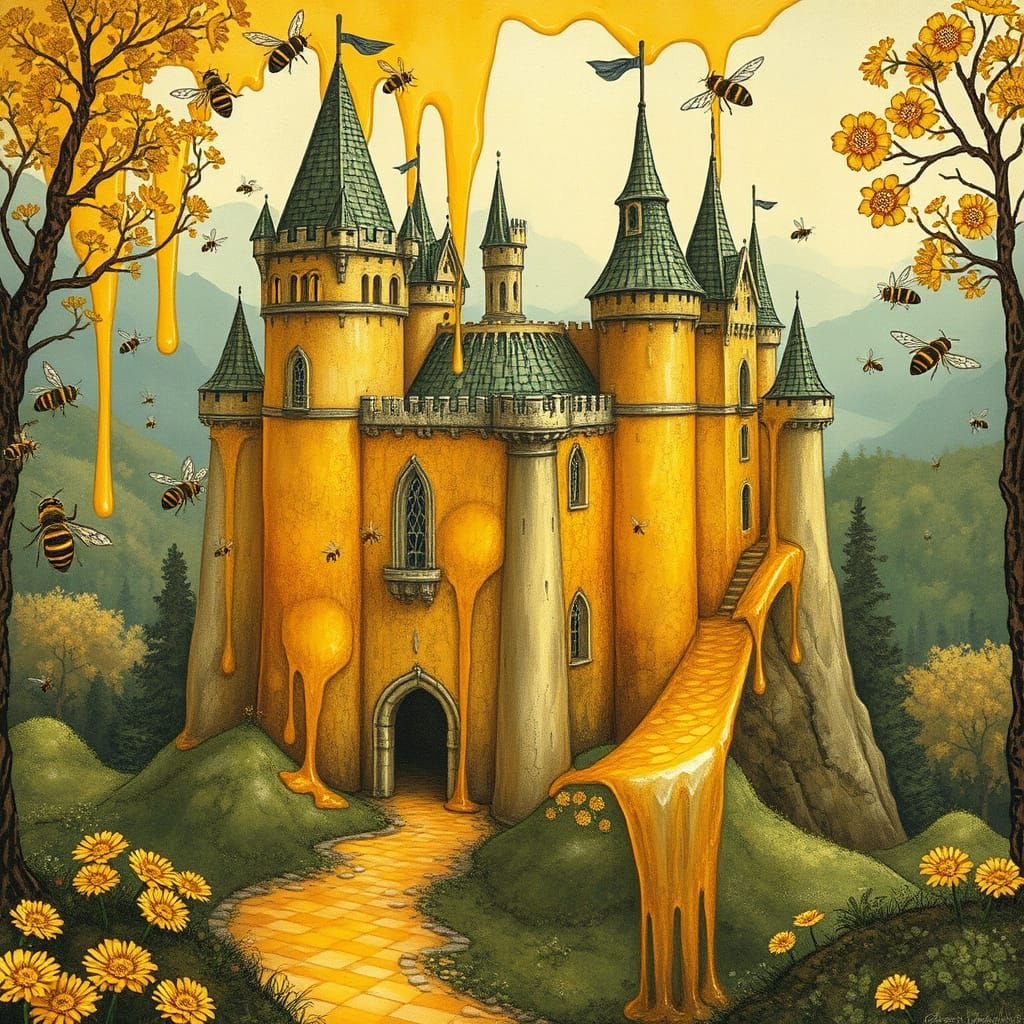 Medieval Honey Castle Dripping with Golden Sweetness