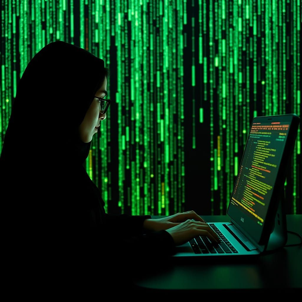 Cyberpunk Woman Taps into Digital Code