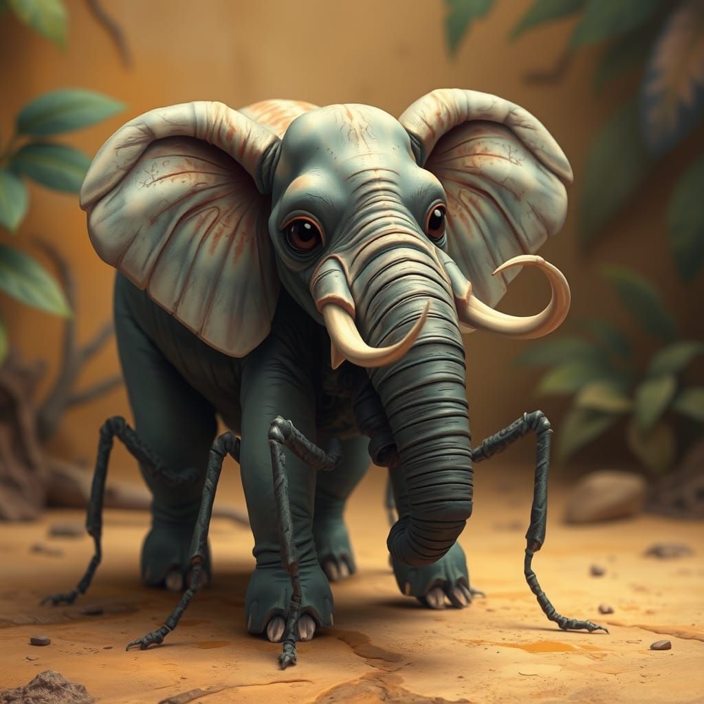 Whimsical Elephant-Ant Hybrid in a Fantastical Dreamlike Sty...
