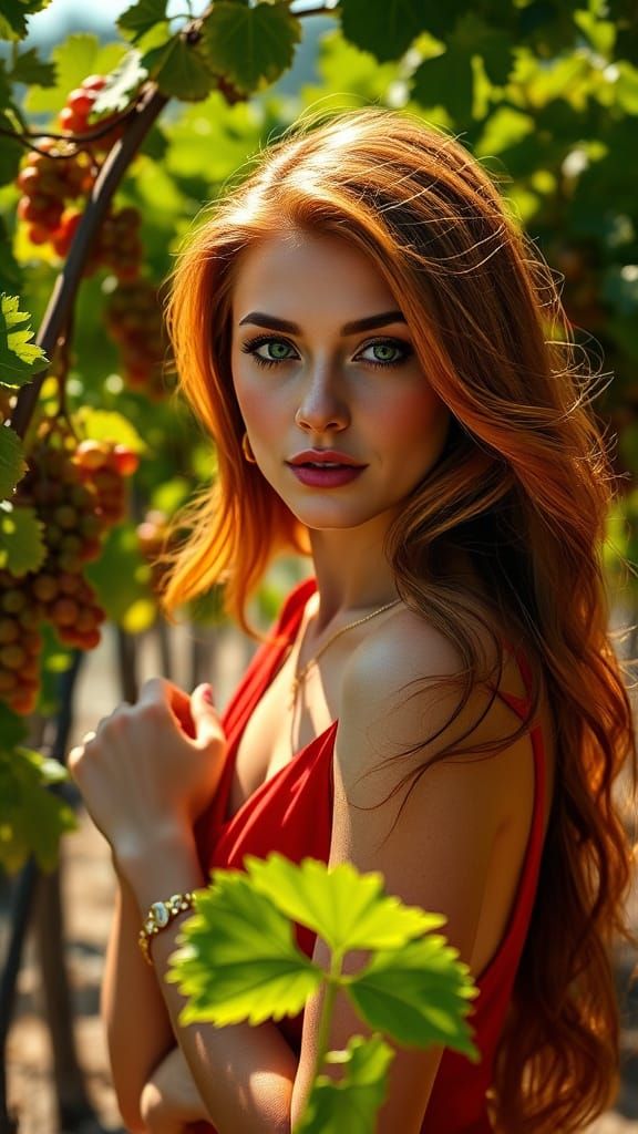 Italian Woman in Vineyard, Glamorous Cinematic Portrait