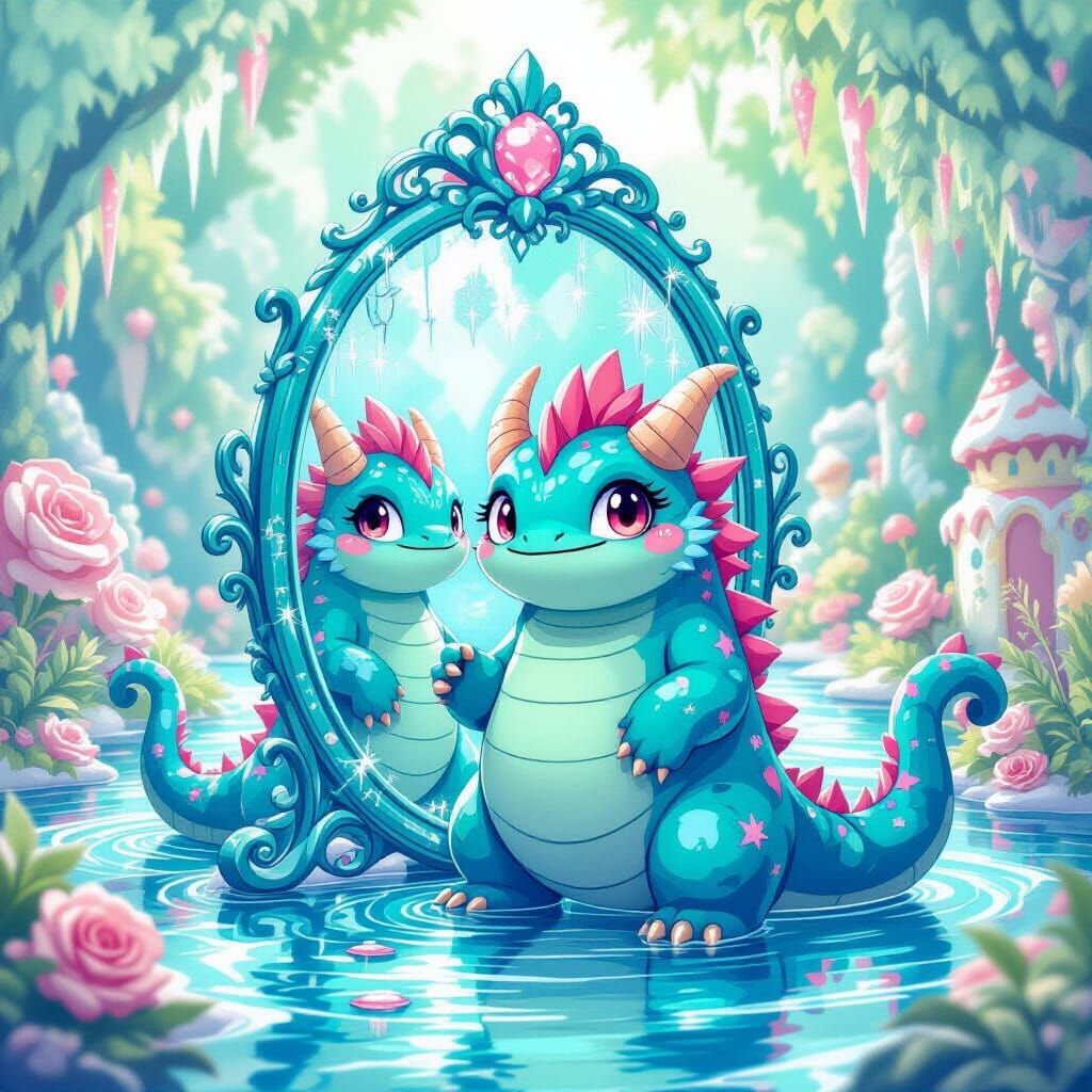 Rose Monster in a Fantasy Candyland Mirror