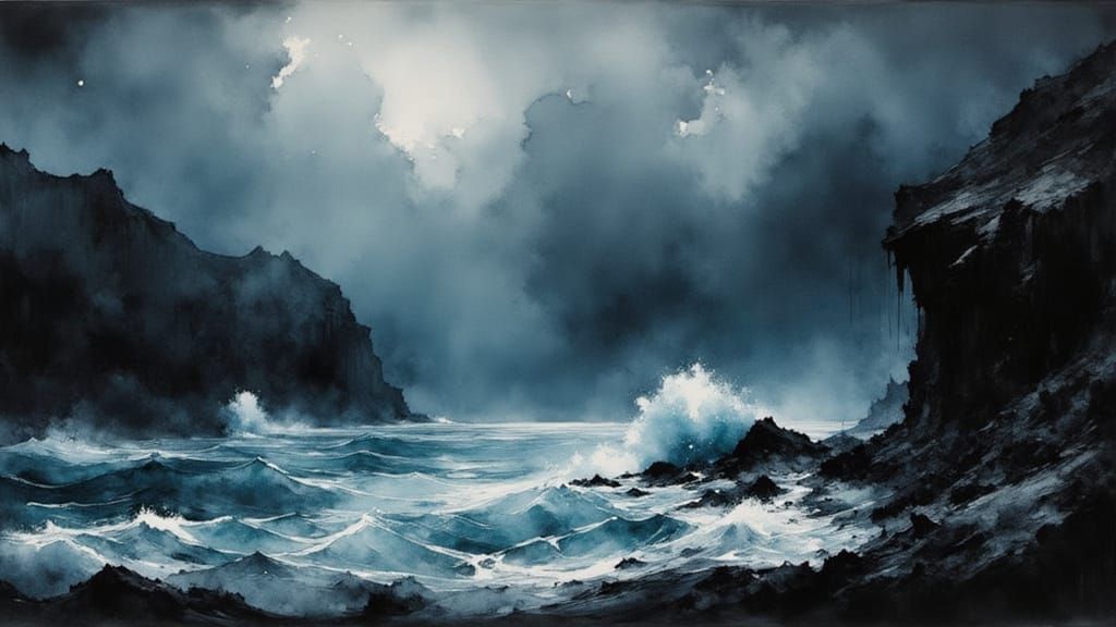 Dramatic Oil Painting of a Stormy Azores Coastline