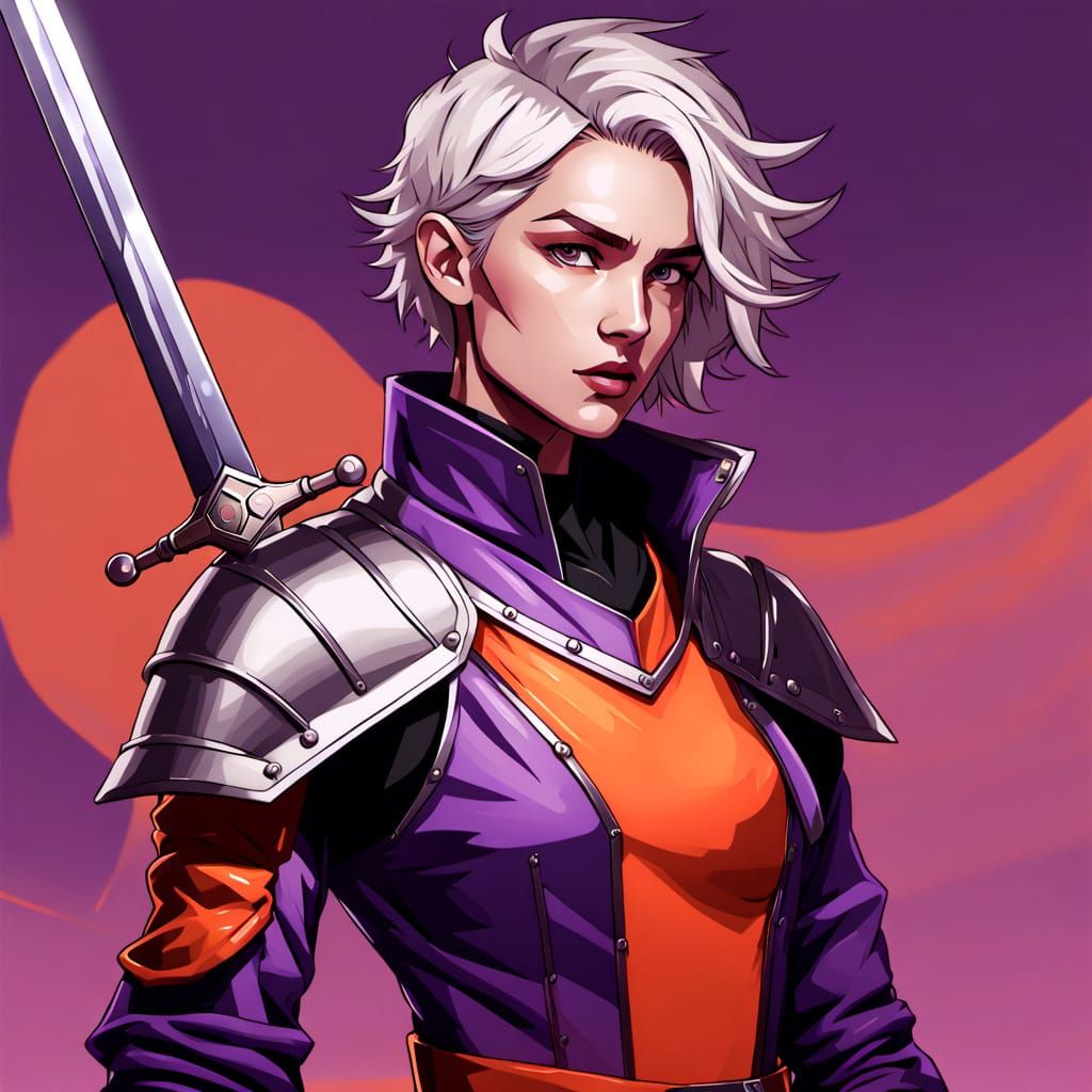 Elegant Androgynous Warrior in Vibrant Digital Art