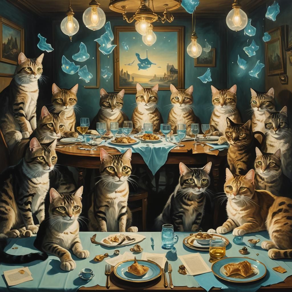 Bioluminescent Cats Reminiscing in Surreal Style