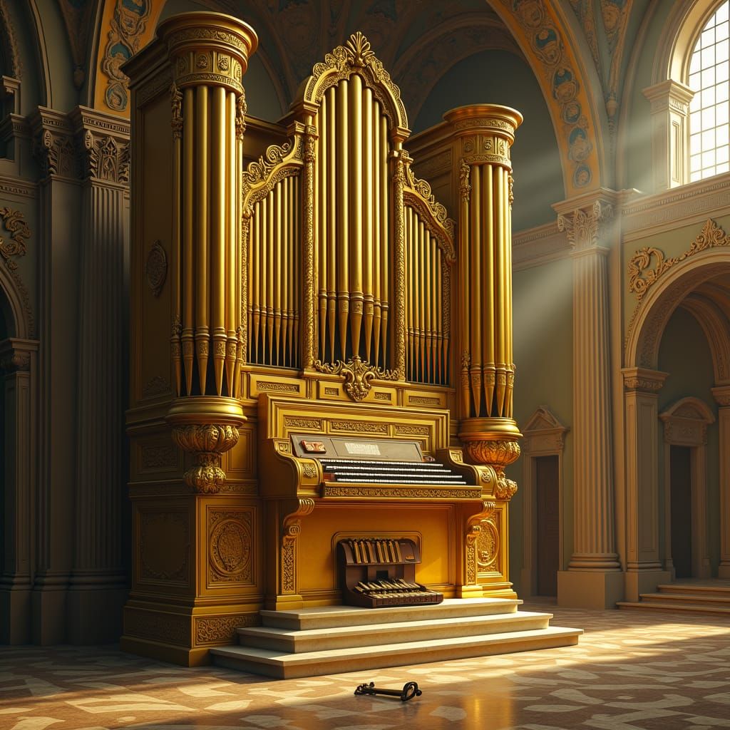 Golden Pipe Organ in Ornate Sanctuary