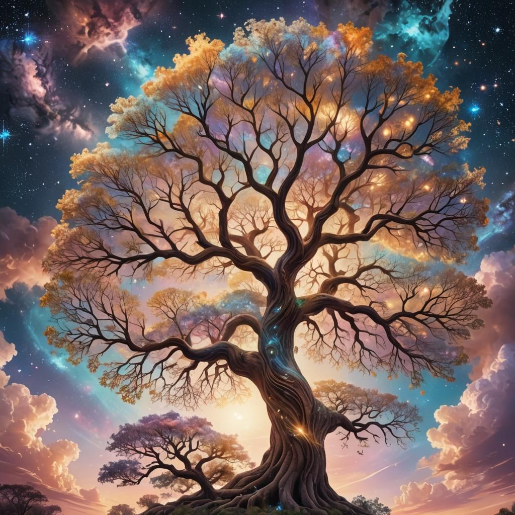 Cosmic Tree of Life in Dreamy Illustration Style