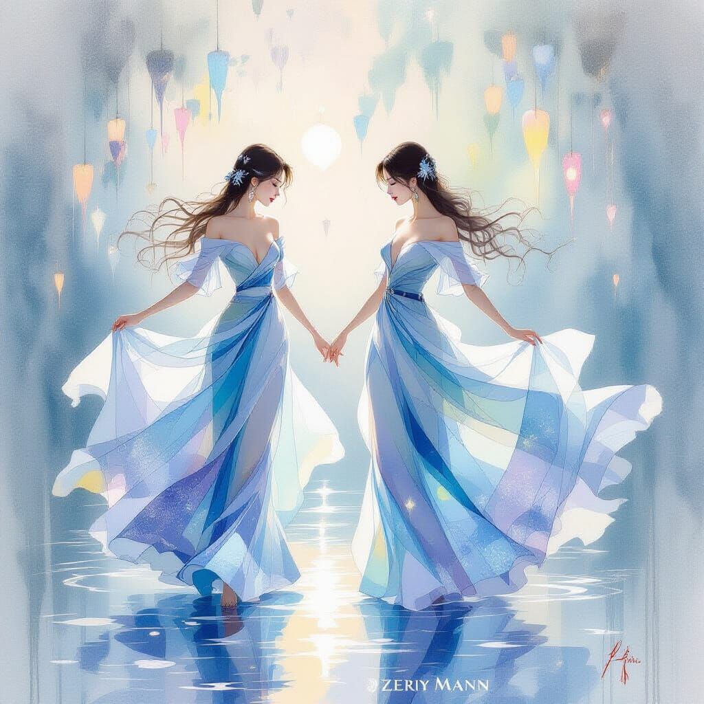Ethereal Ladies in Flowing Glass Gowns Dancing