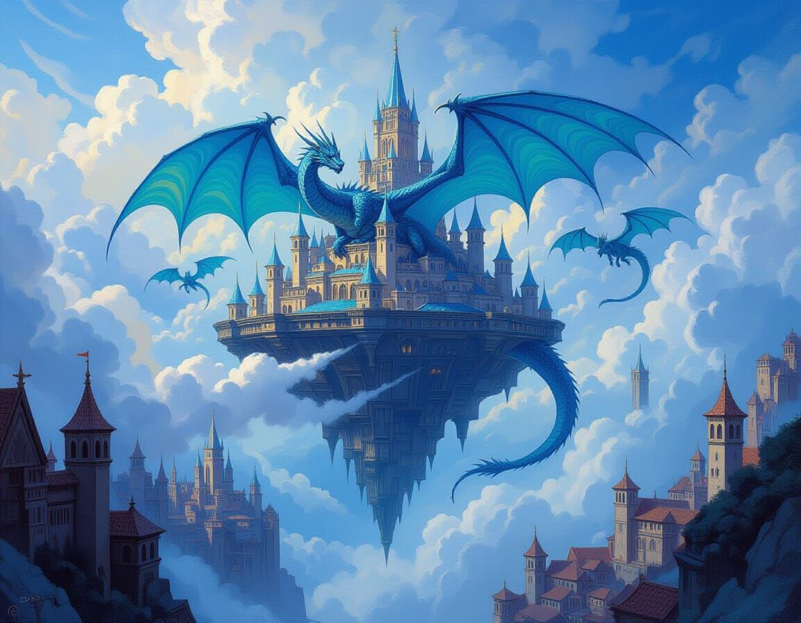 Dragonlance Floating City Over Palanthas Oil Painting