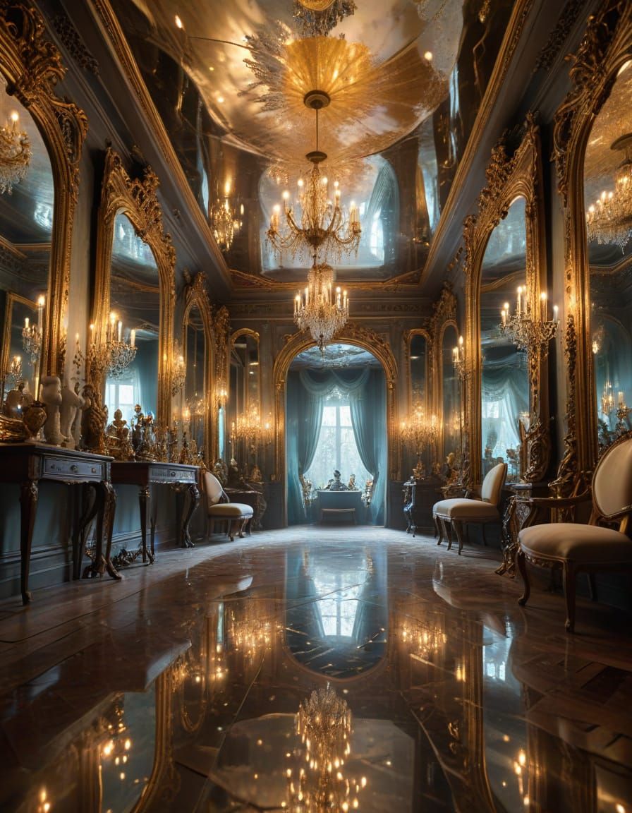 Enchanted Baroque Room with Mystical Mirrors