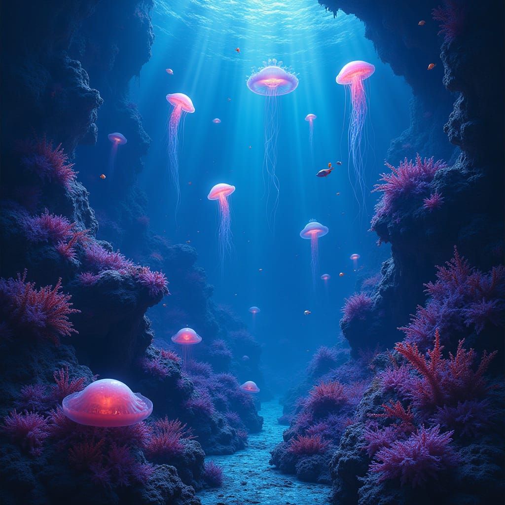 Bizarre Bioluminescent Deep-Sea Creatures in Surreal Landsca...