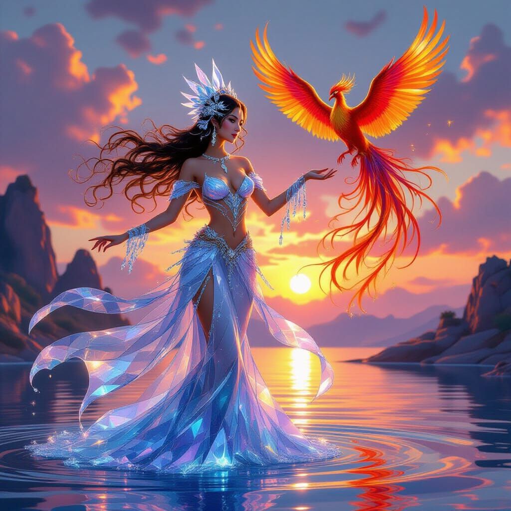 Water Goddess Dances at Sunset with Phoenix