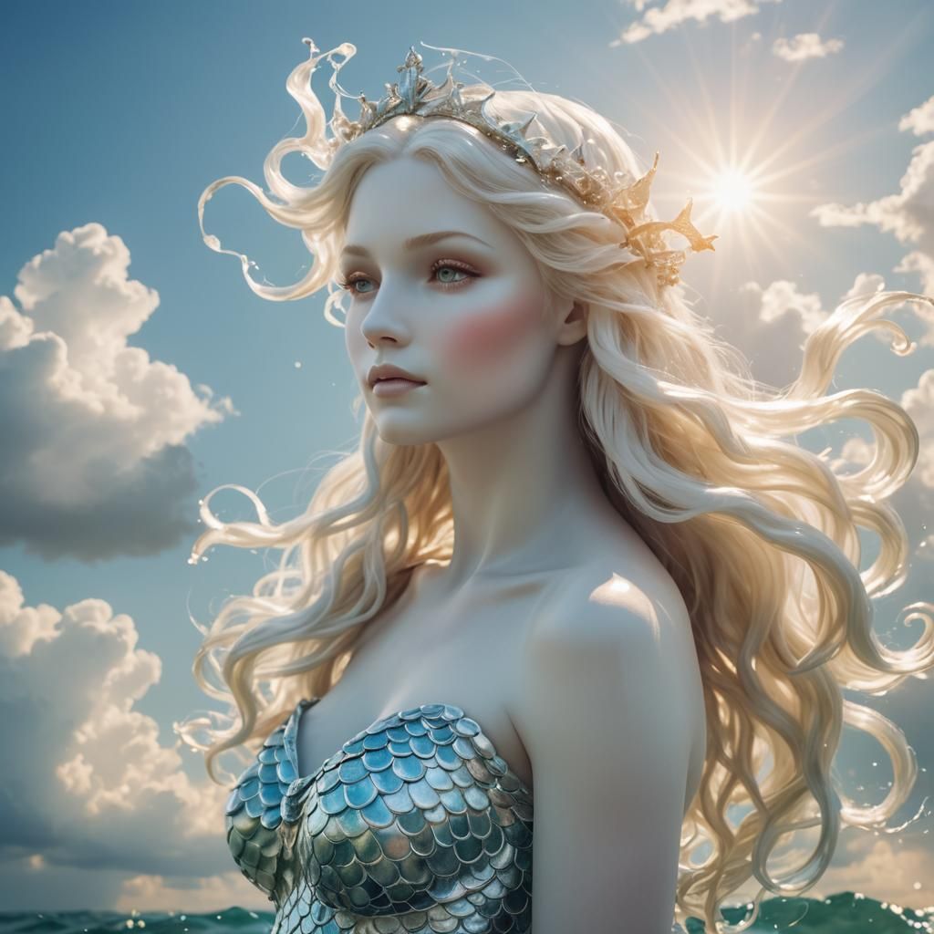 Ethereal White Mermaid in Divine Sunlight