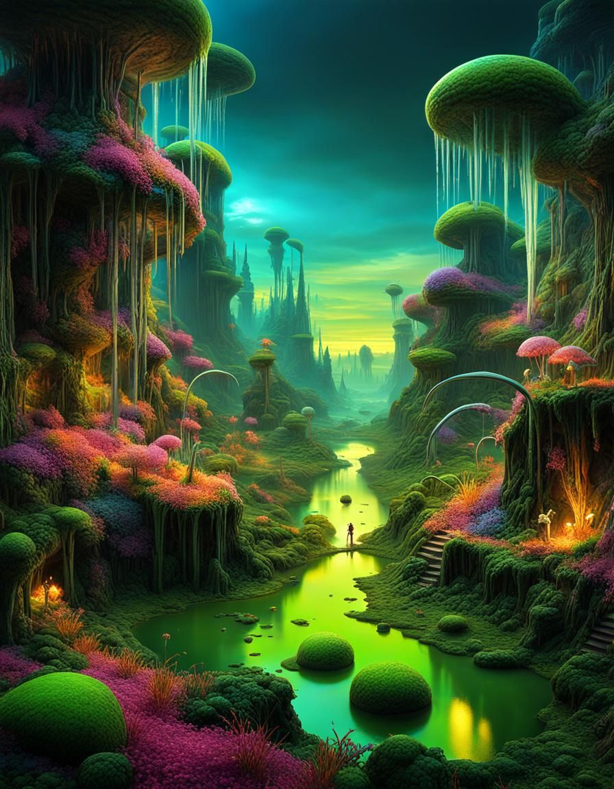 Slimepunk plastic-core fantasy landscape