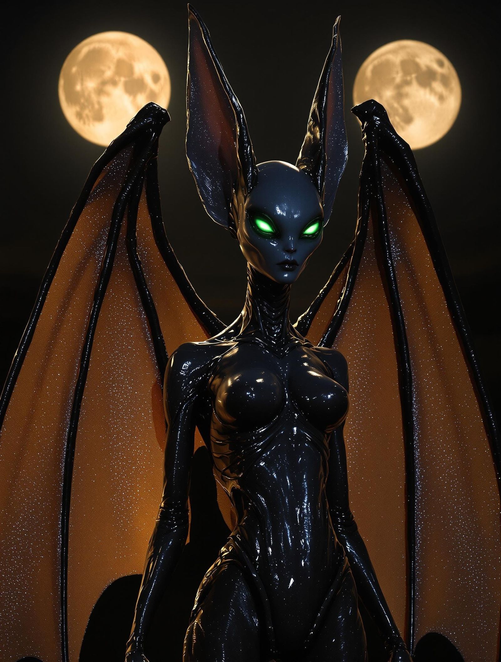 Alien Bat Humanoid Basks in Golden Hour Light