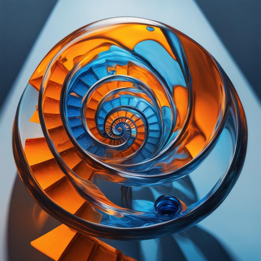 Hyperrealistic Glass Oil Timer on Pinwheel Stairs