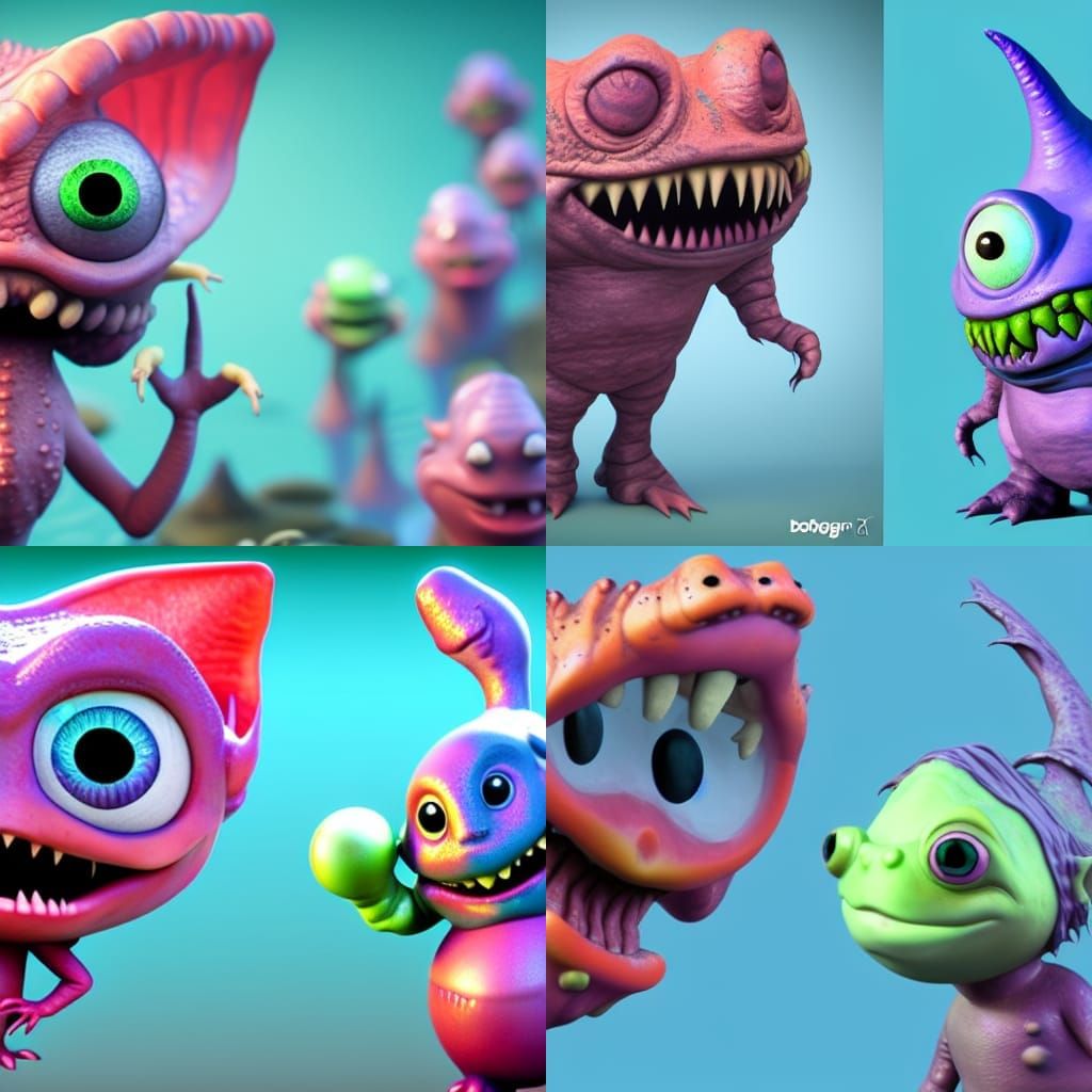 Comical Swamp Monster in Pixar Style