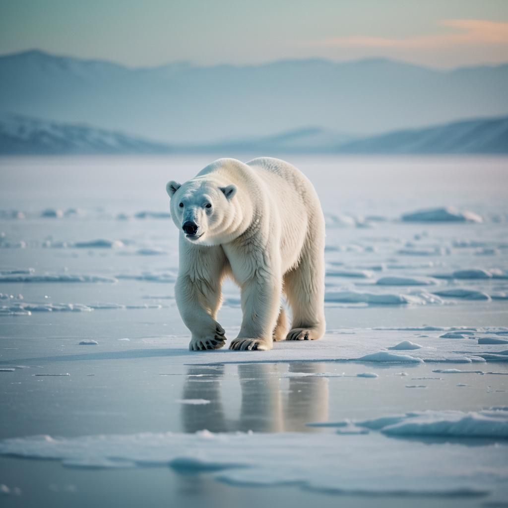 Majestic Polar Bear on Arctic Ice in Pastel Colors