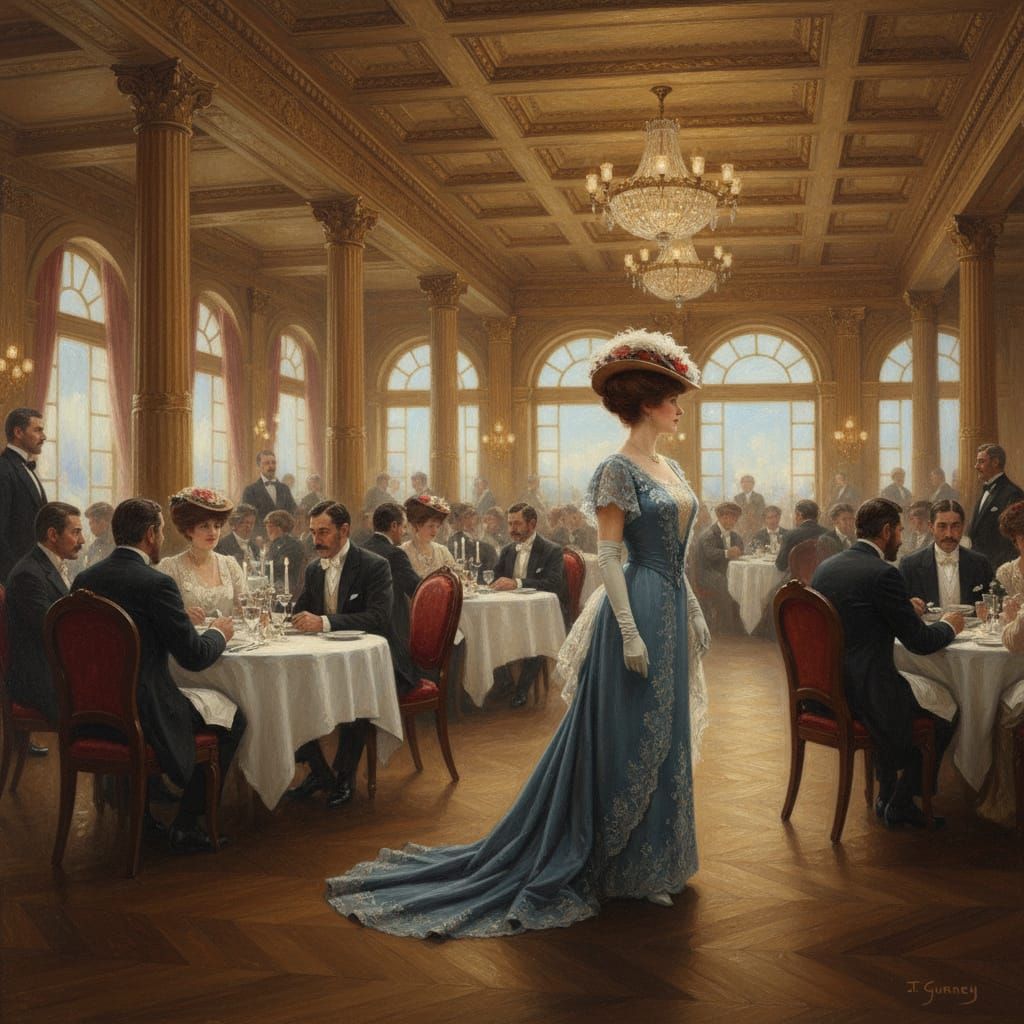 First Class Dining Room Aboard Titanic in 1910s Style