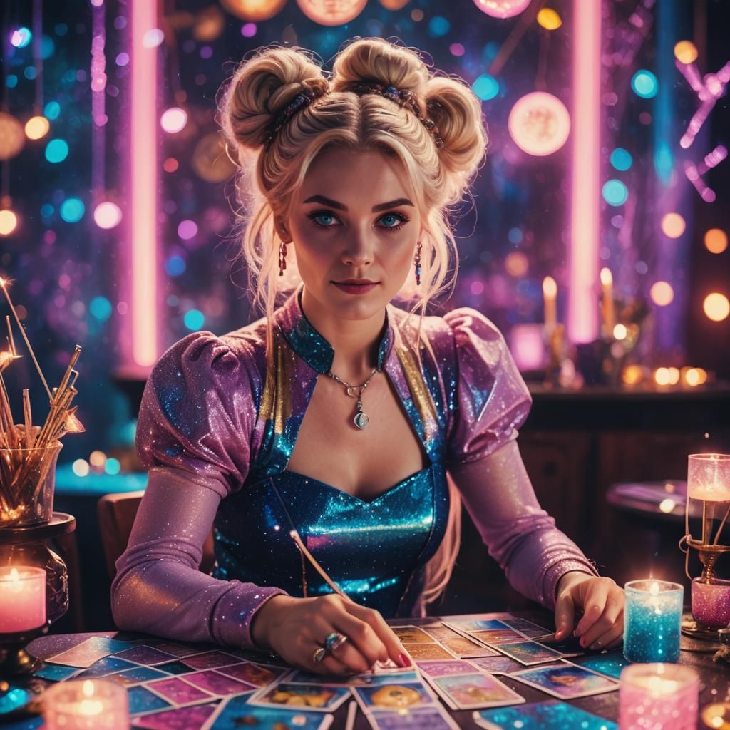 Synthwave Tarot Reader in Neon Retro Style
