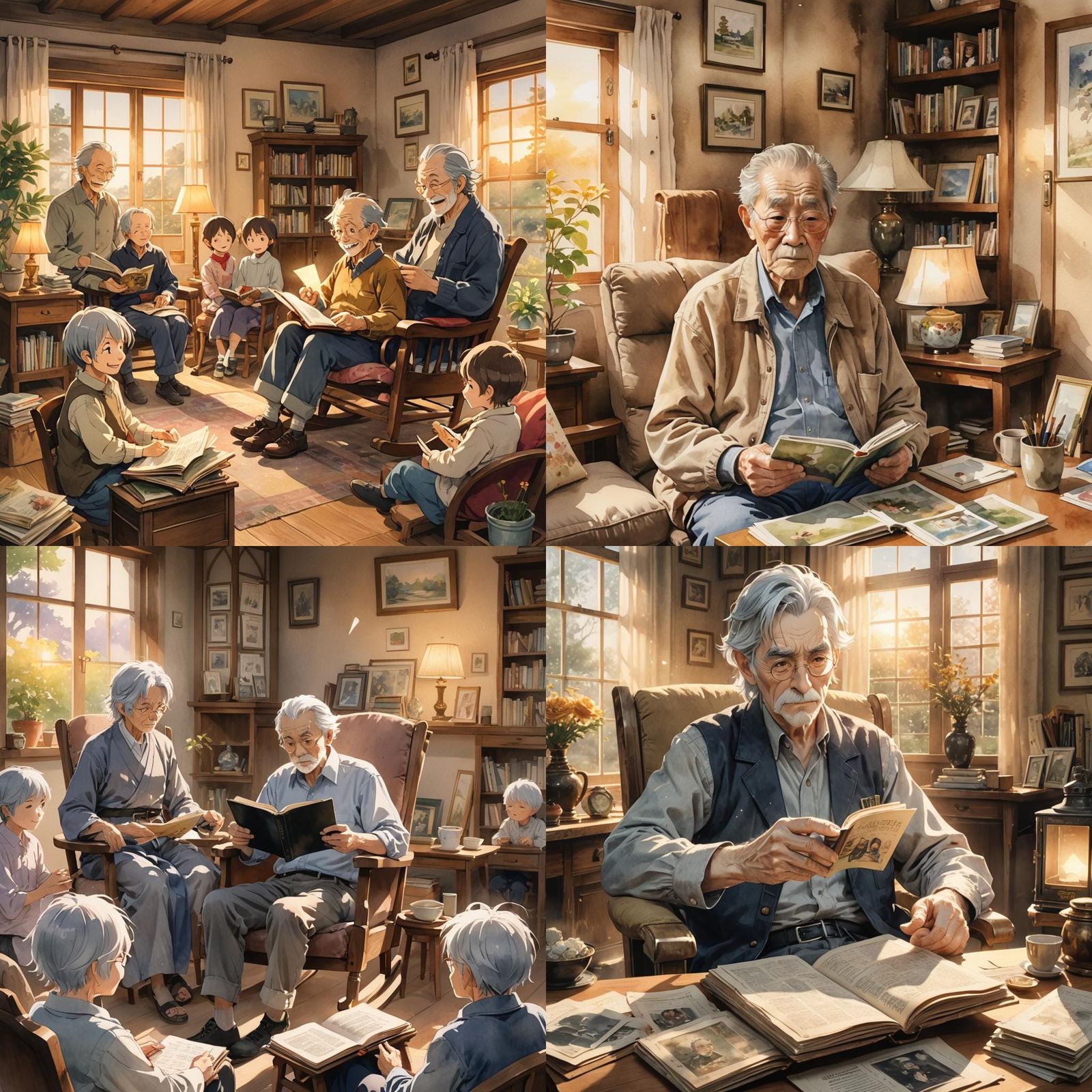 Touching Anime Scene: Elderly Man and Family