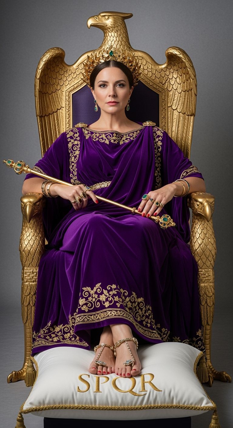 Elegant Roman Empress on Golden Eagle Throne