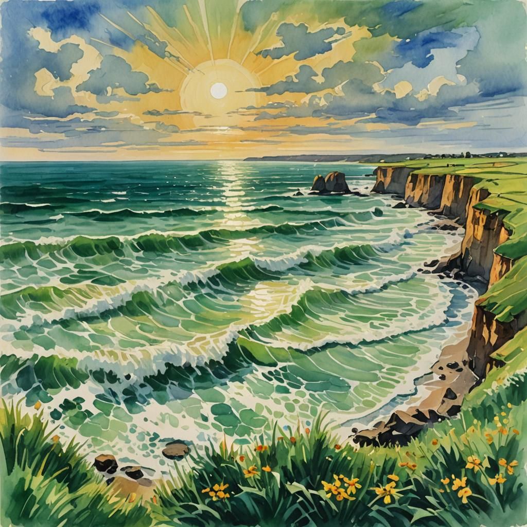 Impressionist Seascape in Gouache and Watercolor