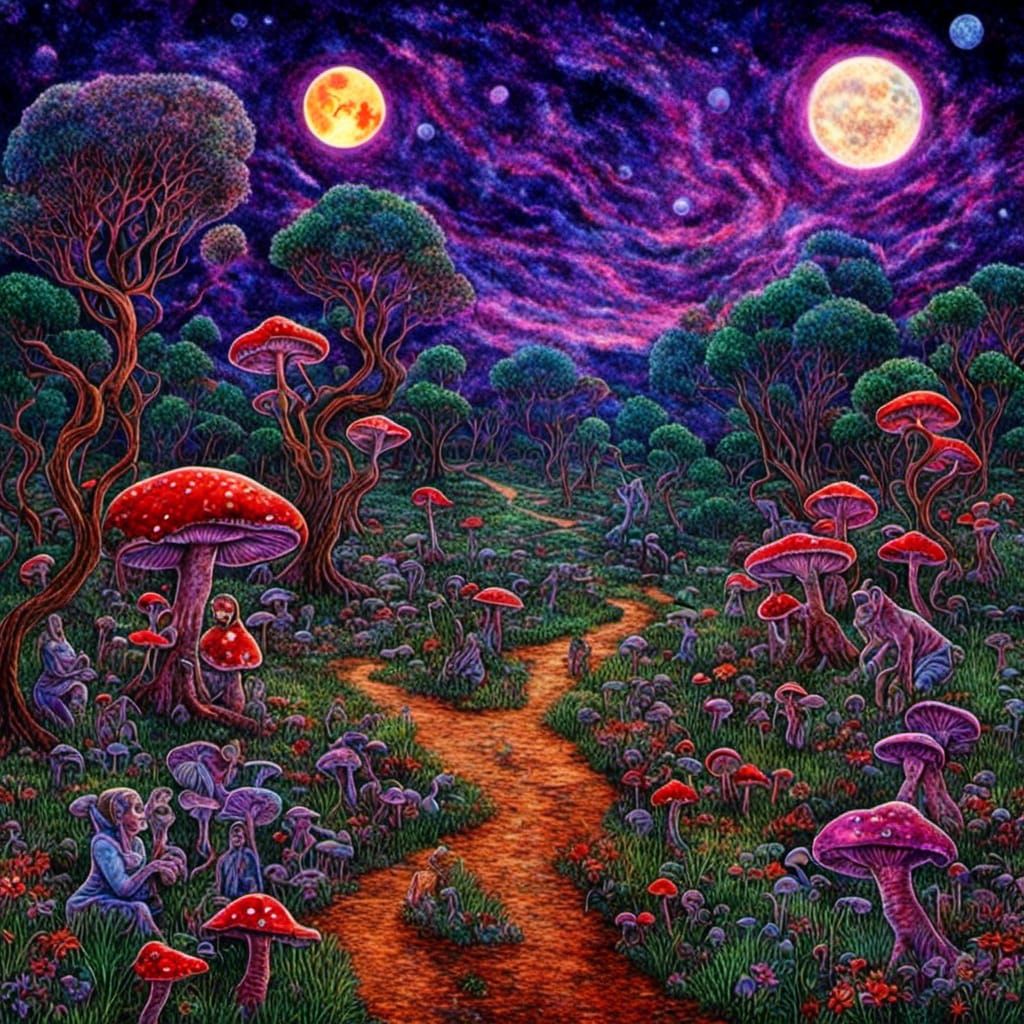 Magical Land with Two Moons in Van Gogh Style