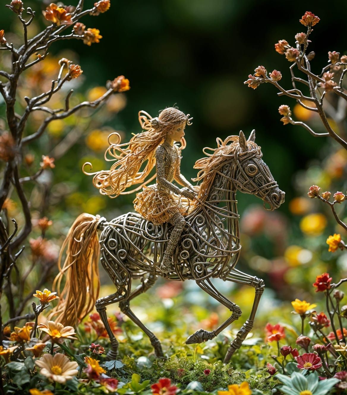 Twisted Wire Horse Rider in Lush Garden