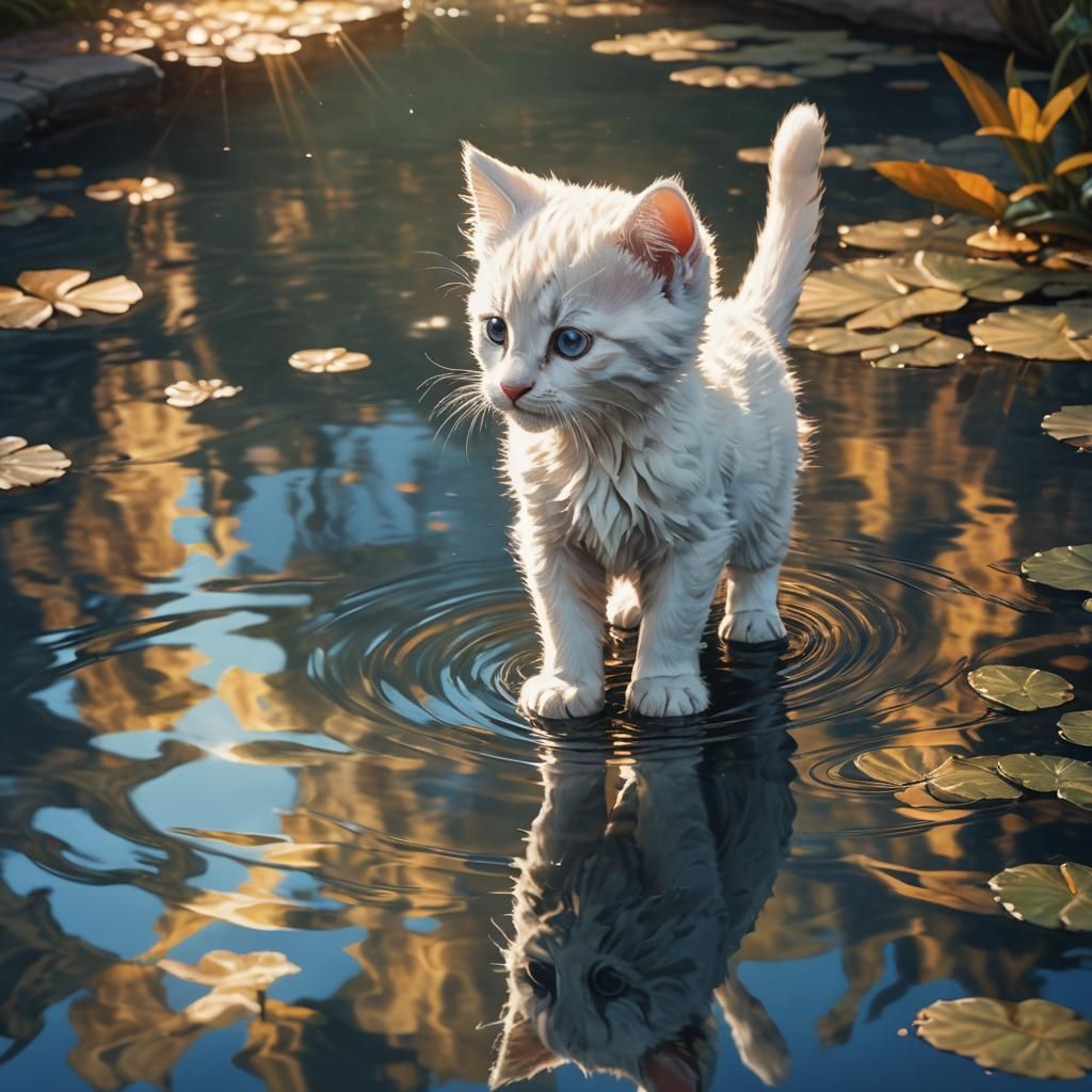 Kitten Sees Tiger Reflection: Fantasy Concept Art