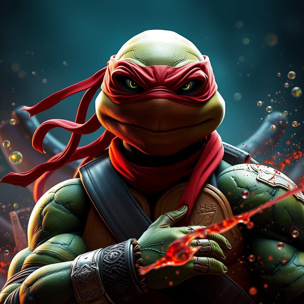 Raphael in Vibrant Red Splendor as a Ninja Turtle