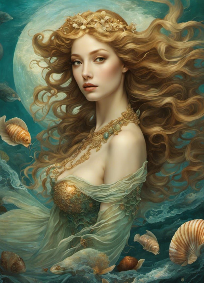 Ethereal Mermaid in Botticelli Style Seashell Fantasy