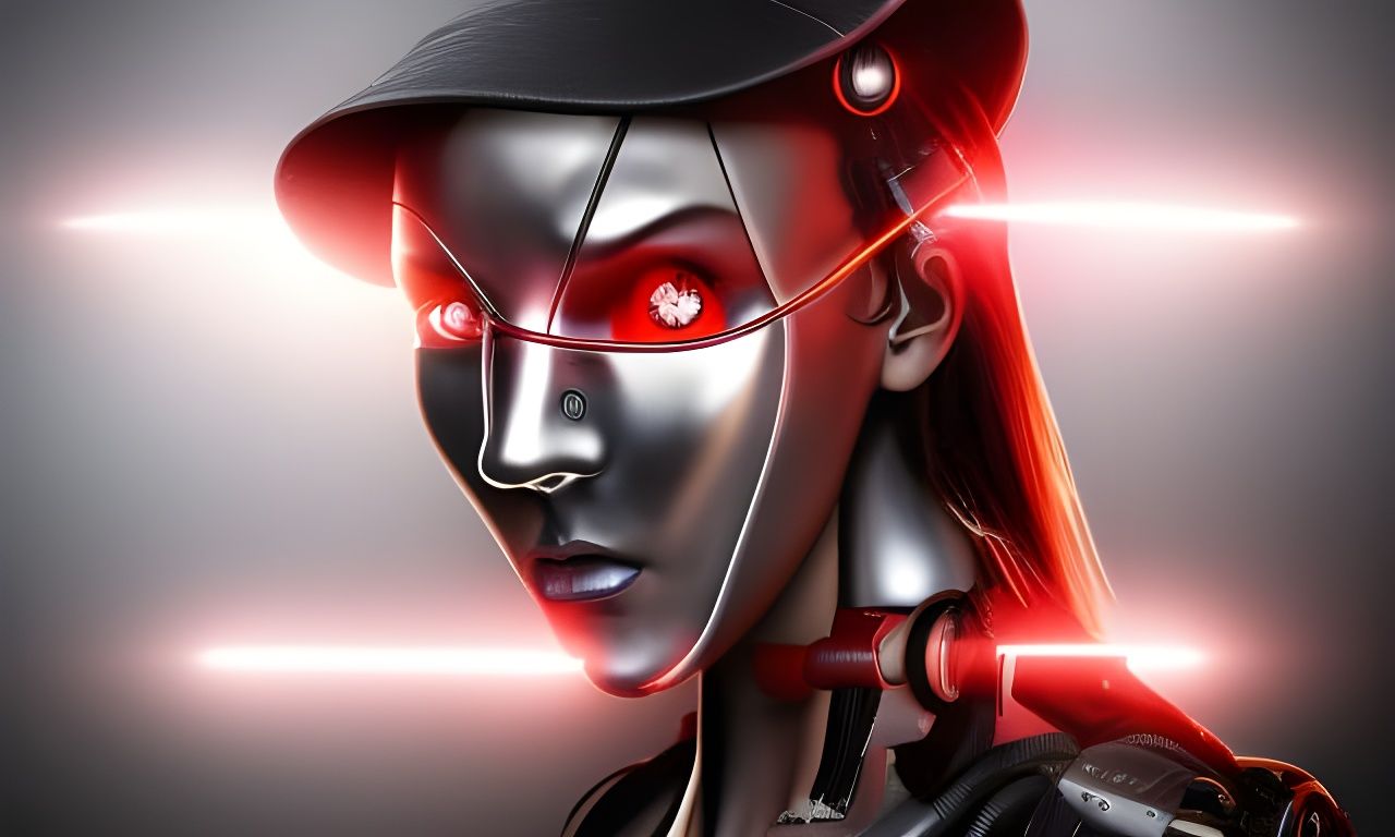 Steampunk Cyborg Woman in Dark Techno Style