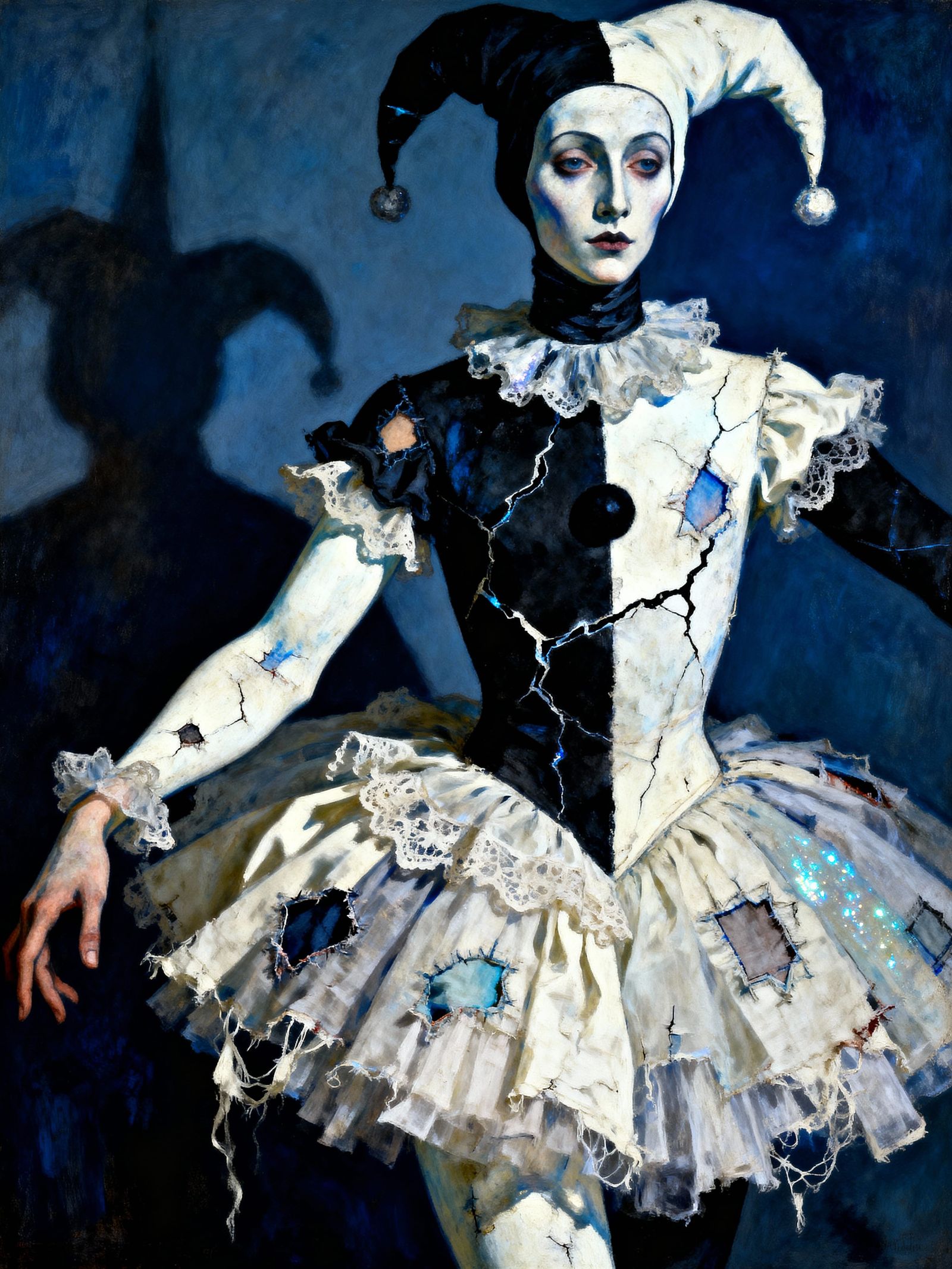 Mysterious Modern Pierrot Performer in Gothic Style