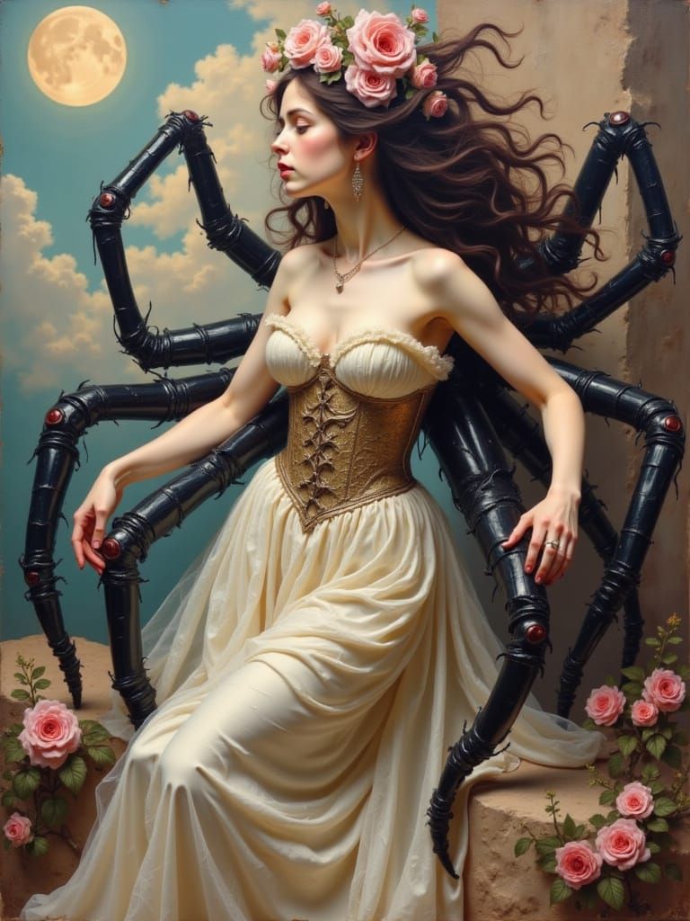 Surreal Spider Queen in DMT Swirls and Night