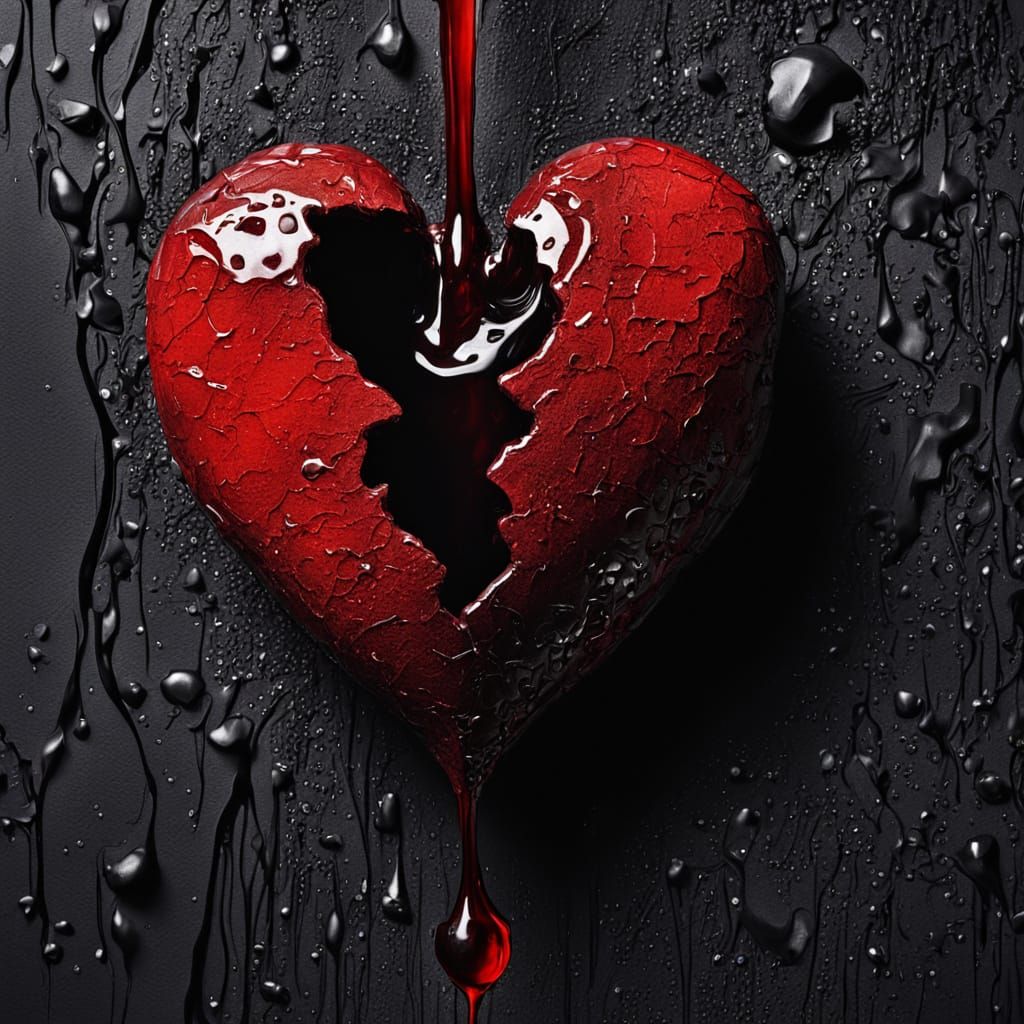 Surreal Broken Heart Drips Red Wine as Abstract Painting