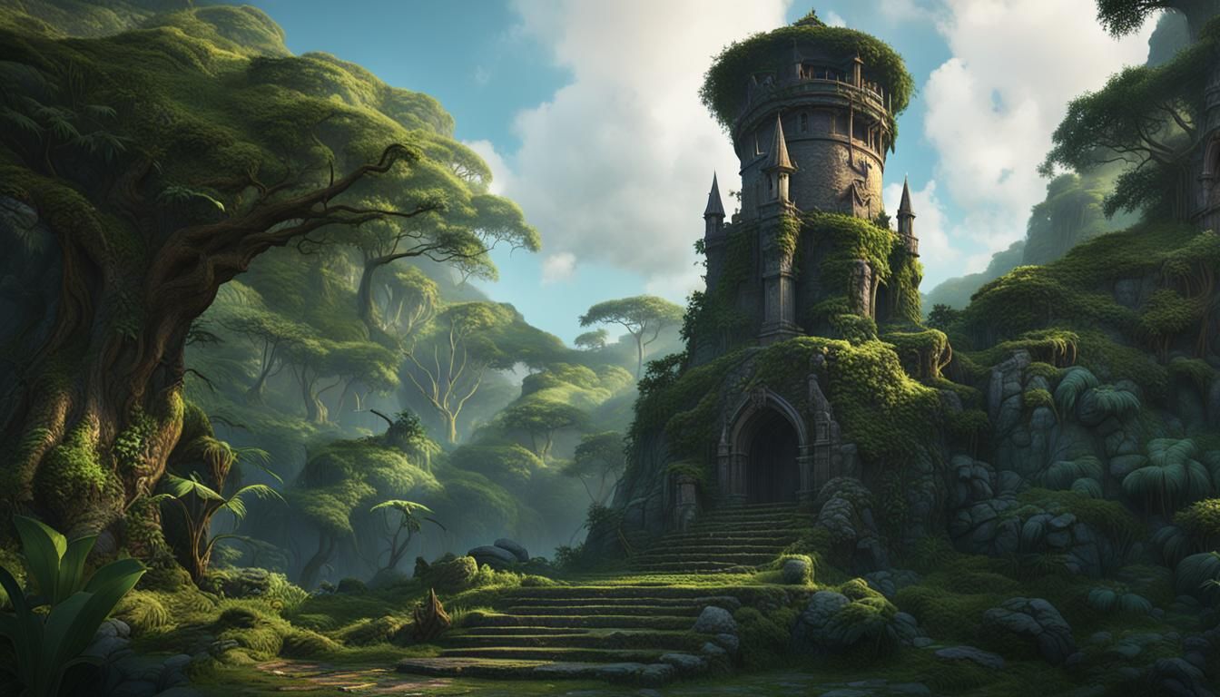 Stone Tower in Jungle: Detailed Matte Painting