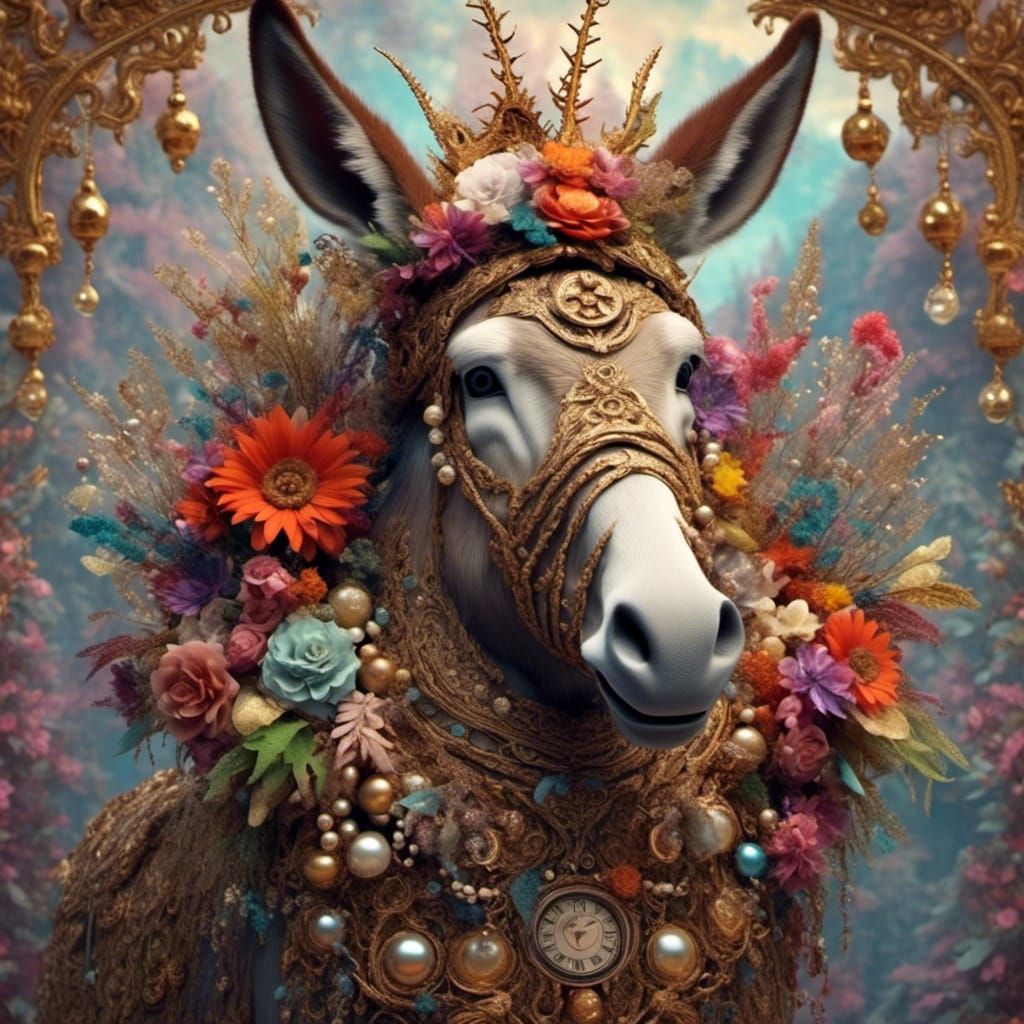 Steampunk Donkey in Victorian Christmas Eve Scene