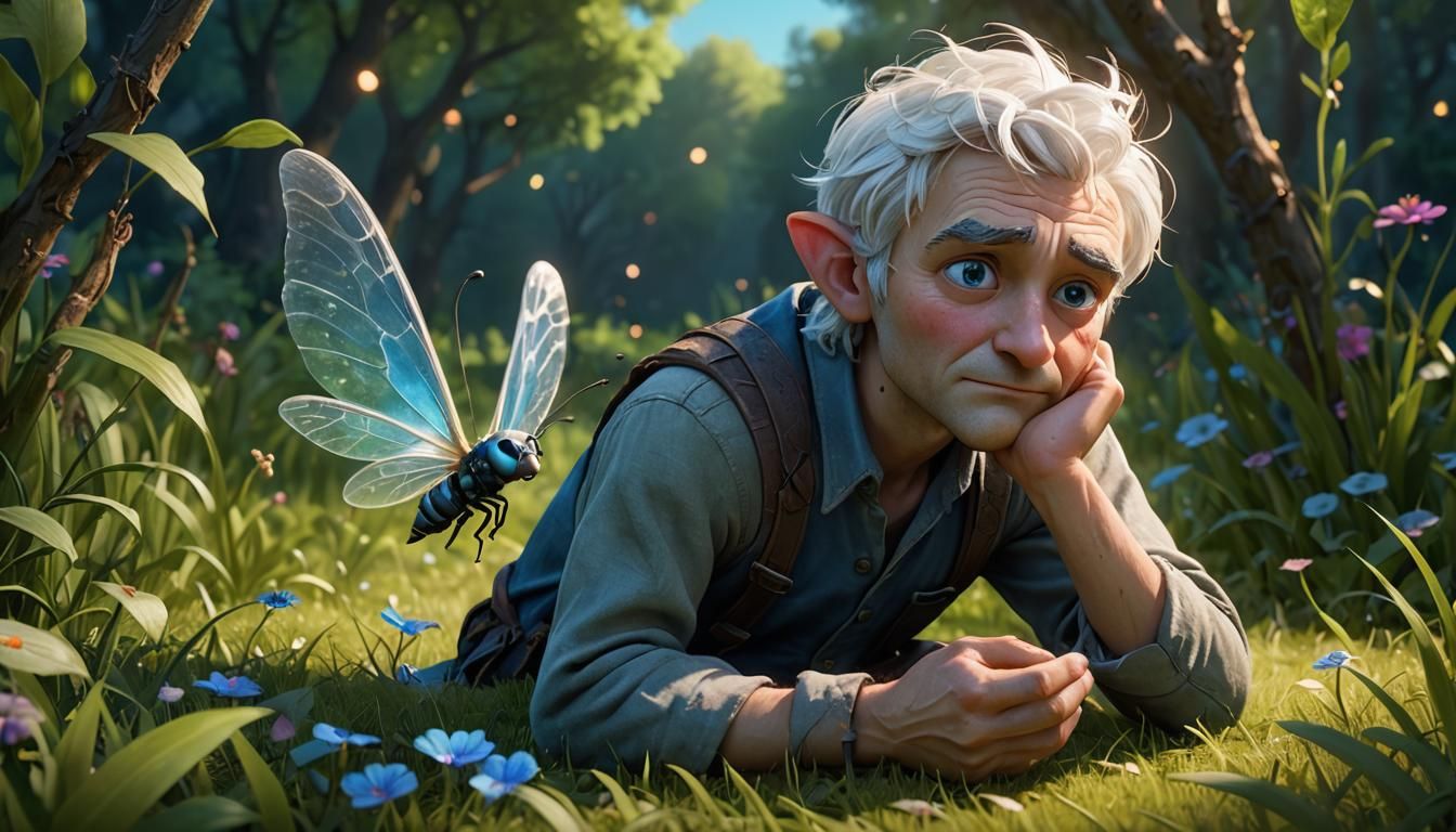 Sad Fairy with Firefly: 3D Digital Art