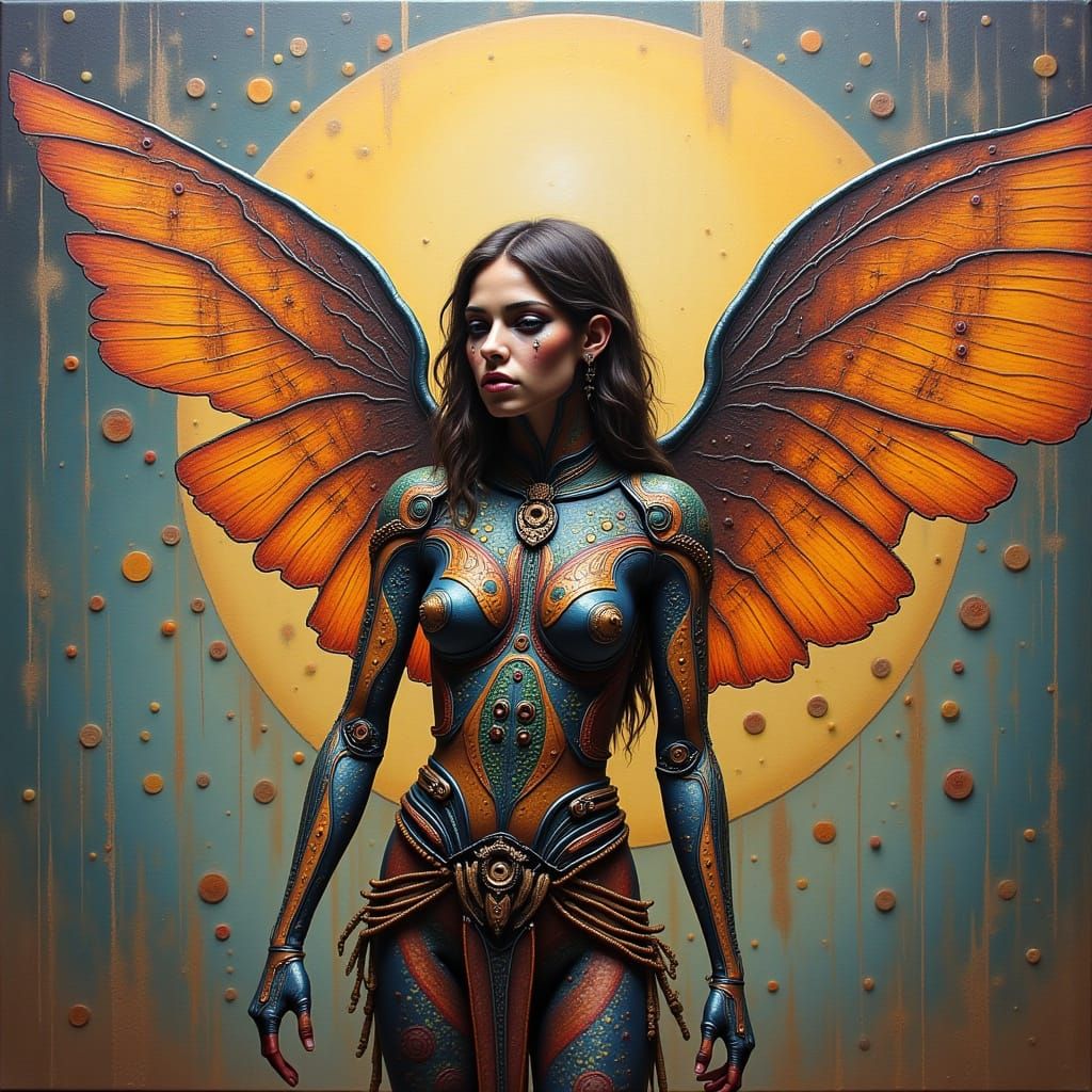 Cyborg Angel in a Futuristic Realm