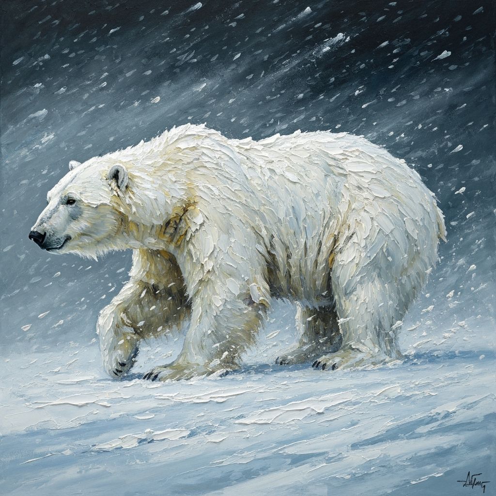 Polar Bear in Blizzard: Acrylic Painting
