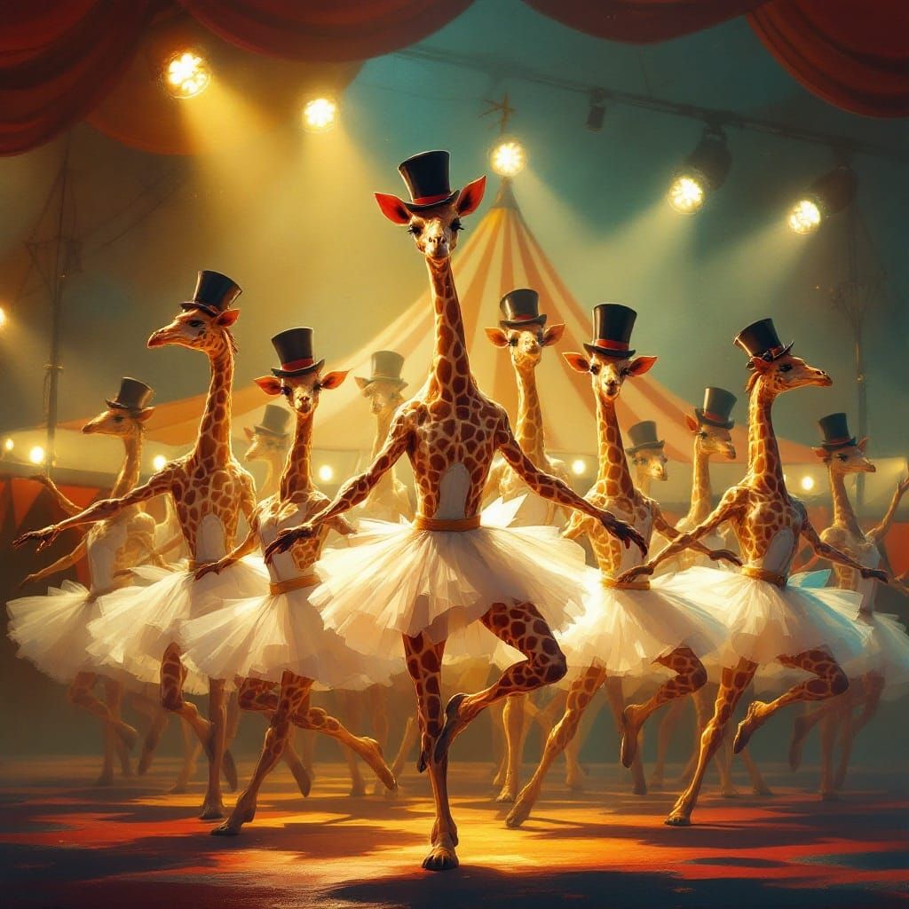 Giraffes in Futuristic Top Hats Dance in Synchronized Chorus...