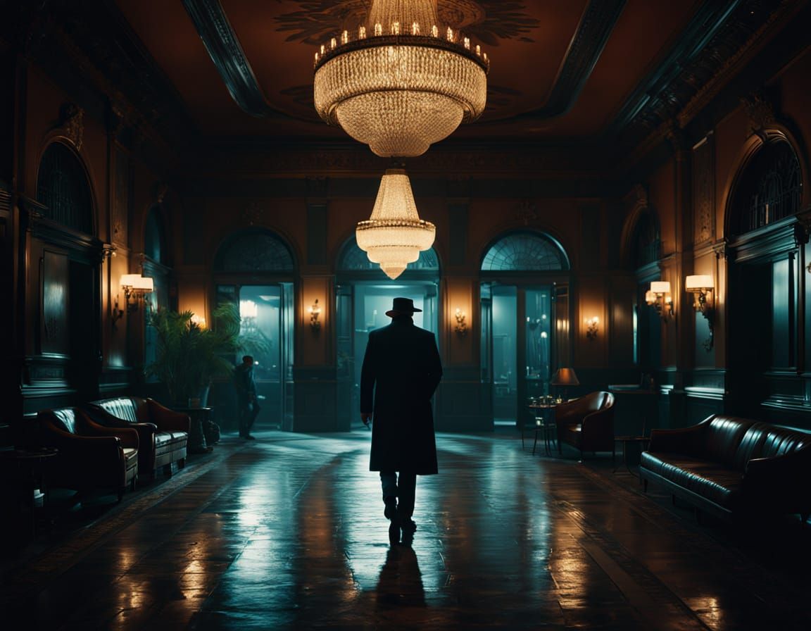 Luxurious Hotel Lobby in Neo-Noir Style